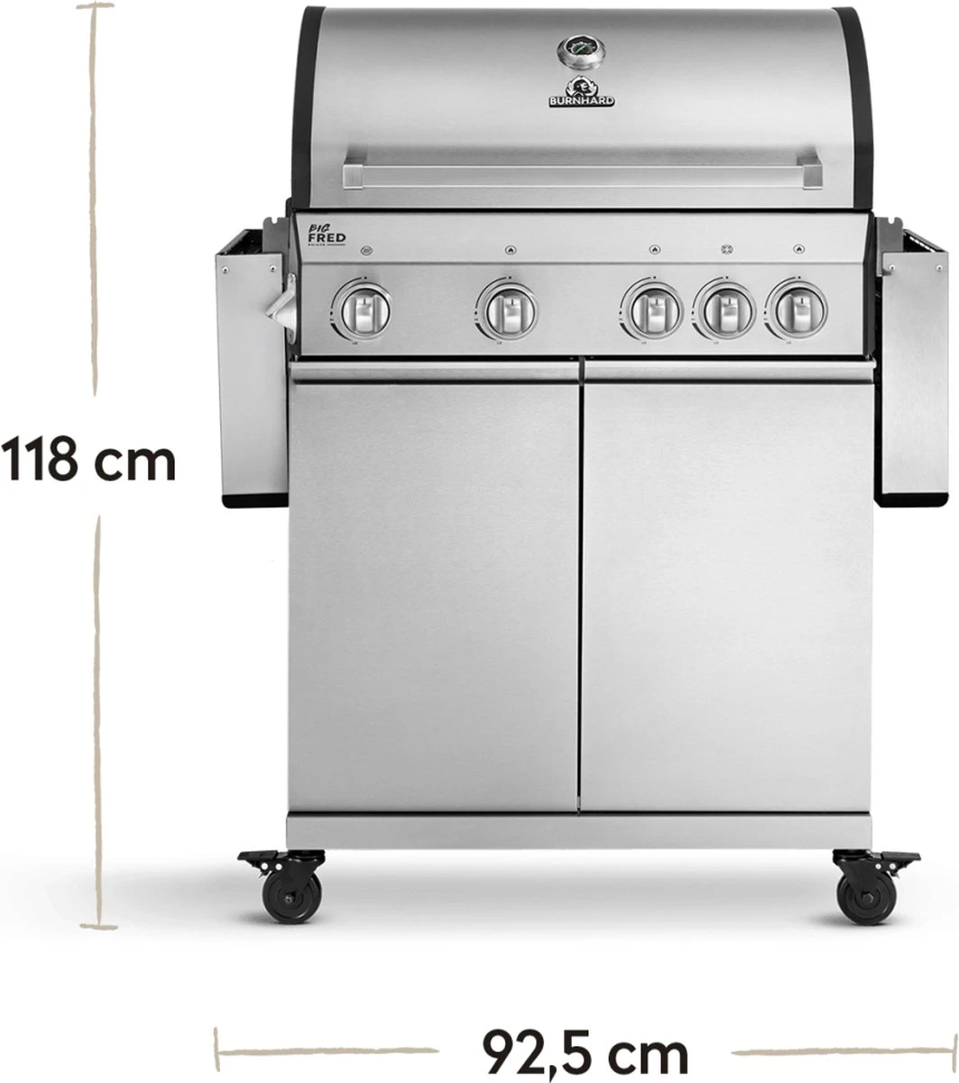 Burnhard Gas BBQ Big FRED Deluxe - 4 Branders - Incl. Keramische Infraroodbrander & Afdekhoes - Deluxe 21 Burnhard Gas BBQ Big FRED Deluxe - 4 Branders - Incl. Keramische Infraroodbrander & Afdekhoes - Deluxe - Afbeelding 19