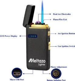 MELTAZO Elektrische Aansteker, Aansteker Gas, Electric Lighter, Gasaansteker Navulbaar, Elektronische Aansteker, Aansteker Plasma, Aansteker Vuurwerk, USB Aansteker Plasma, 2-in-1 Aansteker Voor Sigaretten Camping Kaarsen - 2023 Editie -Keukengrill Winkel 1112x1200