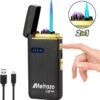 MELTAZO Elektrische Aansteker, Aansteker Gas, Electric Lighter, Gasaansteker Navulbaar, Elektronische Aansteker, Aansteker Plasma, Aansteker Vuurwerk, USB Aansteker Plasma, 2-in-1 Aansteker Voor Sigaretten Camping Kaarsen - 2023 Editie