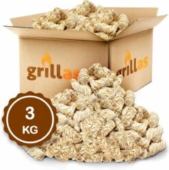 Aanmaakkrullen Voor BBQ Of Kachel | 3kg ECO FSC Gecertificeerd Aanmaakhout Barbecue - Biologisch En Duurzaam Aanmaakwokkels - Houtwol Wokkels - Barbeque Aansteker - Aanmaakblokjes - Accessoires - Ongeveer 240 Krullen -Keukengrill Winkel 1195x1200 1