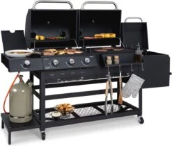 Klarstein Kingsville Double Barbecue - Houtskool- En Gasbarbecue - Smoker BBQ - Inclusief Deksels En Thermometer - Met 2 Roosters - Zwart 23 Klarstein Kingsville Double Barbecue - Houtskool- En Gasbarbecue - Smoker BBQ - Inclusief Deksels En Thermometer - Met 2 Roosters - Zwart -Keukengrill Winkel 1200x1020