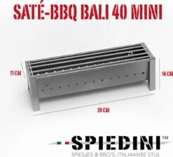 Spiedini Saté-bbq Bali 40 Mini - Kleine, Smalle Houtskoolbarbecue Met Horizontaal Rooster Voor Sate Of Andere Spiesjes - 40 Cm Lang, 11 Cm Breed, 14 Cm Hoog - Ideaal Voor Tuin- Of Open Haard, Of Balkon - Materiaal: Gealuminiseerd Ijzer -Keukengrill Winkel 1200x1086