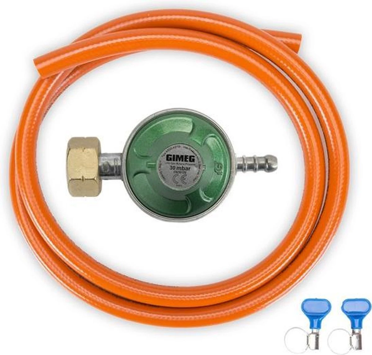 Gimeg Gasdrukregelaarset - 30 Mbar - Kombi X Slangpilaar - Slang 150 Cm 3 Gimeg Gasdrukregelaarset - 30 Mbar - Kombi X Slangpilaar - Slang 150 Cm