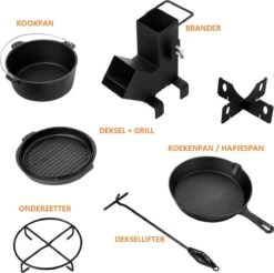 Dutch Mountains Gietijzeren Pannenset 7-delig - Dutch Oven – Braadpan - Grillpan - Hapjespan - Kookset In Houten Transportkist - Deksellifter - Brander -Keukengrill Winkel 1200x1197 5
