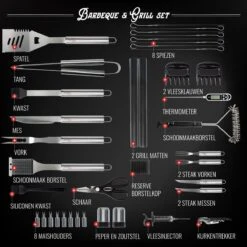 Mountain Jack® 40-Delige Luxe BBQ Grill Accessoires Set In Roestvrij Staal – Barbecue Gereedschap – Tangenset, Vlees Thermometer, Vleestang, Borstel, Spiezen, Vleesmes, Vleesvork 17 Mountain Jack® 40-Delige Luxe BBQ Grill Accessoires Set In Roestvrij Staal – Barbecue Gereedschap – Tangenset, Vlees Thermometer, Vleestang, Borstel, Spiezen, Vleesmes, Vleesvork -Keukengrill Winkel 1200x1199
