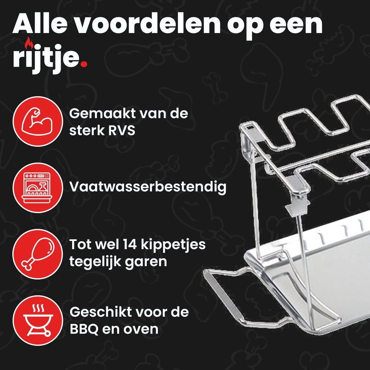 GrillX Kippenvleugelhouder - Kiphouder Voor BBQ & Oven - RVS - BBQ Accesoires 4 GrillX Kippenvleugelhouder - Kiphouder Voor BBQ & Oven - RVS - BBQ Accesoires - Afbeelding 2