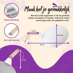 Nowad Pizzaschep RVS Rond Voor BBQ En Oven - 30,5 Cm - Pizzaspatel - Taartschep - Houten Handvat - Ophangbaar - Rond - Vaatwasbestendig - Keukenaccessoires -Keukengrill Winkel 1200x1200 190