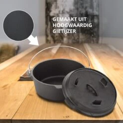 Dutch Mountains Gietijzeren Pannenset 7-delig - Dutch Oven – Braadpan - Grillpan - Hapjespan - Kookset In Houten Transportkist - Deksellifter - Brander -Keukengrill Winkel 1200x1200 375