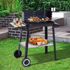Verrijdbare Barbecue – Houtskool/Briketten - Verstelbare Grillplaat – Houten Tafel – Winscherm – Gewicht 5.9kg -Keukengrill Winkel 1200x1200 543
