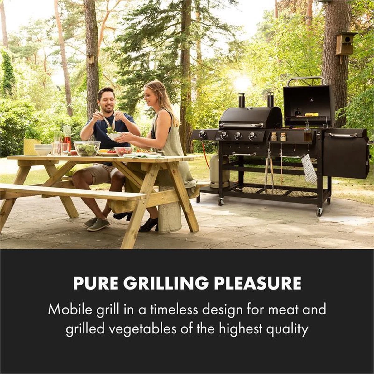 Klarstein Kingsville Double Barbecue - Houtskool- En Gasbarbecue - Smoker BBQ - Inclusief Deksels En Thermometer - Met 2 Roosters - Zwart 4 Klarstein Kingsville Double Barbecue - Houtskool- En Gasbarbecue - Smoker BBQ - Inclusief Deksels En Thermometer - Met 2 Roosters - Zwart - Afbeelding 2