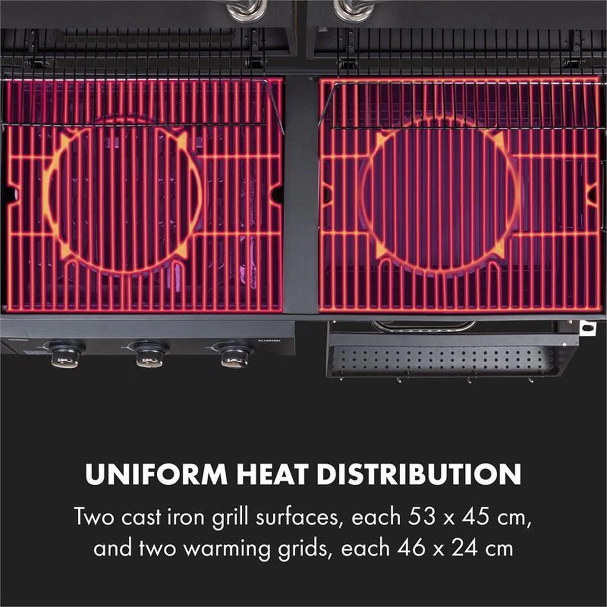 Klarstein Kingsville Double Barbecue - Houtskool- En Gasbarbecue - Smoker BBQ - Inclusief Deksels En Thermometer - Met 2 Roosters - Zwart 11 Klarstein Kingsville Double Barbecue - Houtskool- En Gasbarbecue - Smoker BBQ - Inclusief Deksels En Thermometer - Met 2 Roosters - Zwart - Afbeelding 9