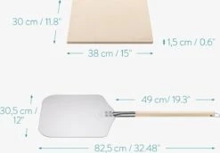 Navaris Pizzasteen XL Voor Oven En Barbecue - Rechthoekige Pizzaplaat 38 X 30 Cm - Inclusief Pizzaschep Met Extra Lang Handvat En Receptenboek -Keukengrill Winkel 1200x834