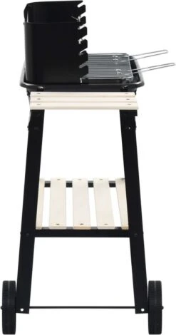 Verrijdbare Barbecue – Houtskool/Briketten - Verstelbare Grillplaat – Houten Tafel – Winscherm – Gewicht 5.9kg -Keukengrill Winkel 630x1200